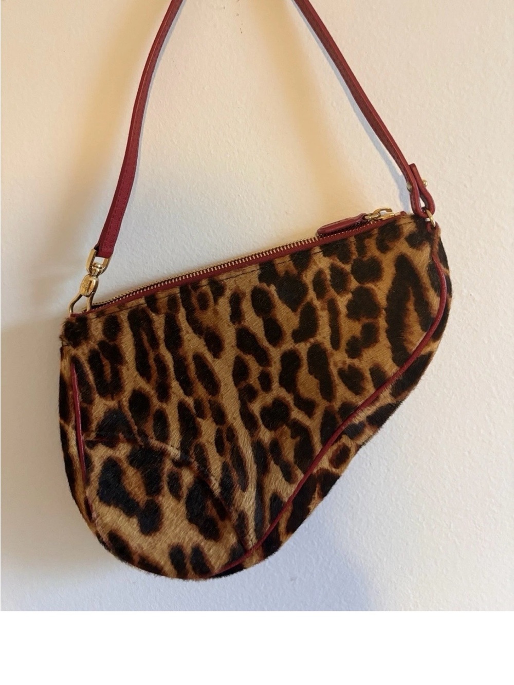Vintage Dior Leopard Print Ponyhair Saddle Bag